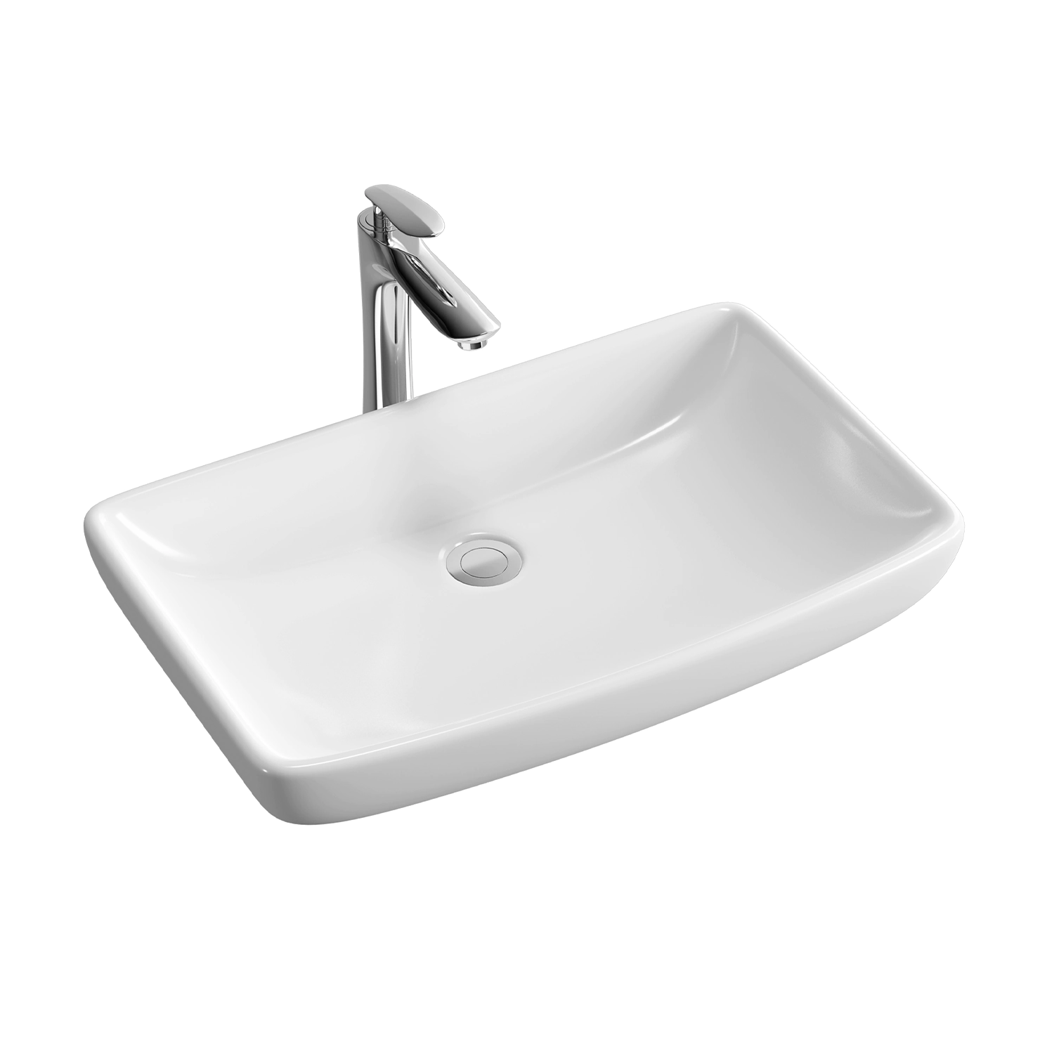 Bathroom 23 inches rectangular above counter basin ceramic vessel sink without faucet hole and overflow